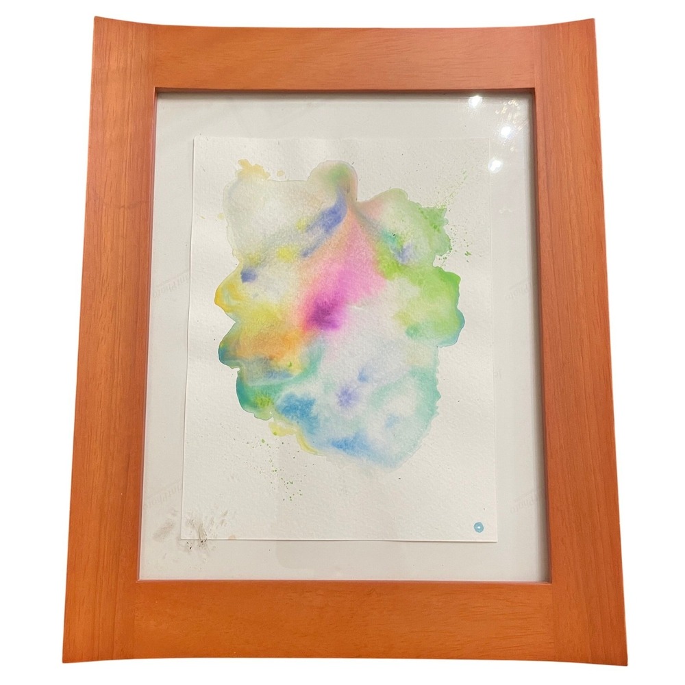 Abstract Watercolor Painting Original Art Framed Pastel Rainbow Wall Decor 10x12